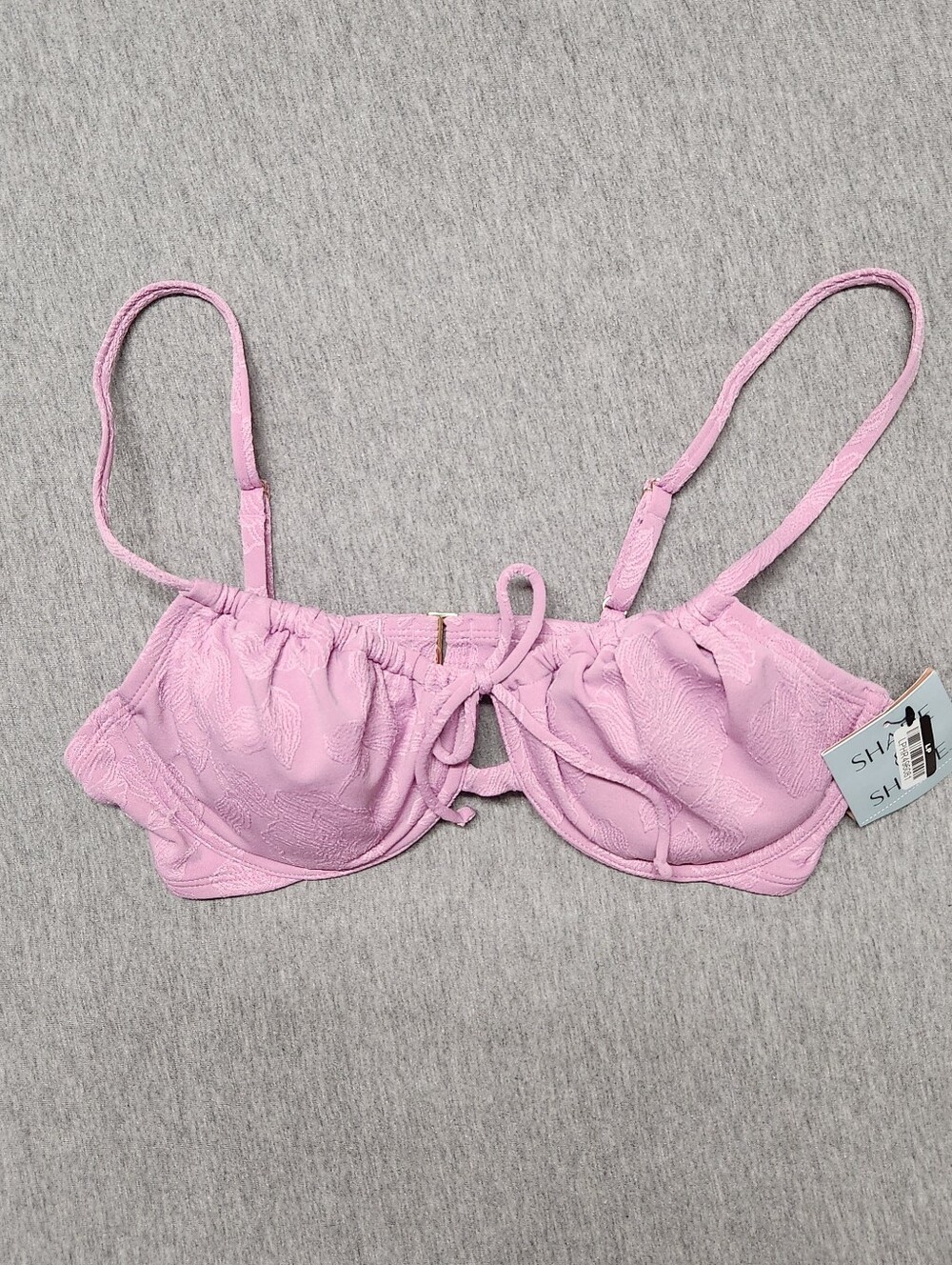 Shade & Shore Women’s Jacquard Tunneled‑Neck Underwire Bikini Top – Purple (36D)